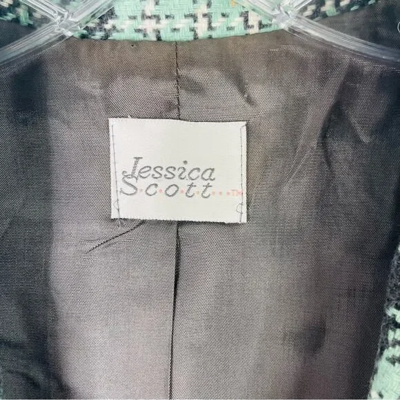 Vintage mint green grey plaid wool preppy button boyfriend blazer medium - Picture 4 of 6